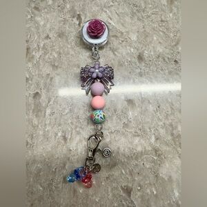 Labor and Delivery OB Postpartum Nurse Badge Reel Elegant Pink Purple Bead Charm